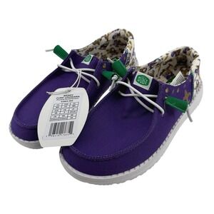 Hey Dude Wendy Funk Louisiana Slip On Shoe Purple/Gold/Green Women 5 Mardi Gras